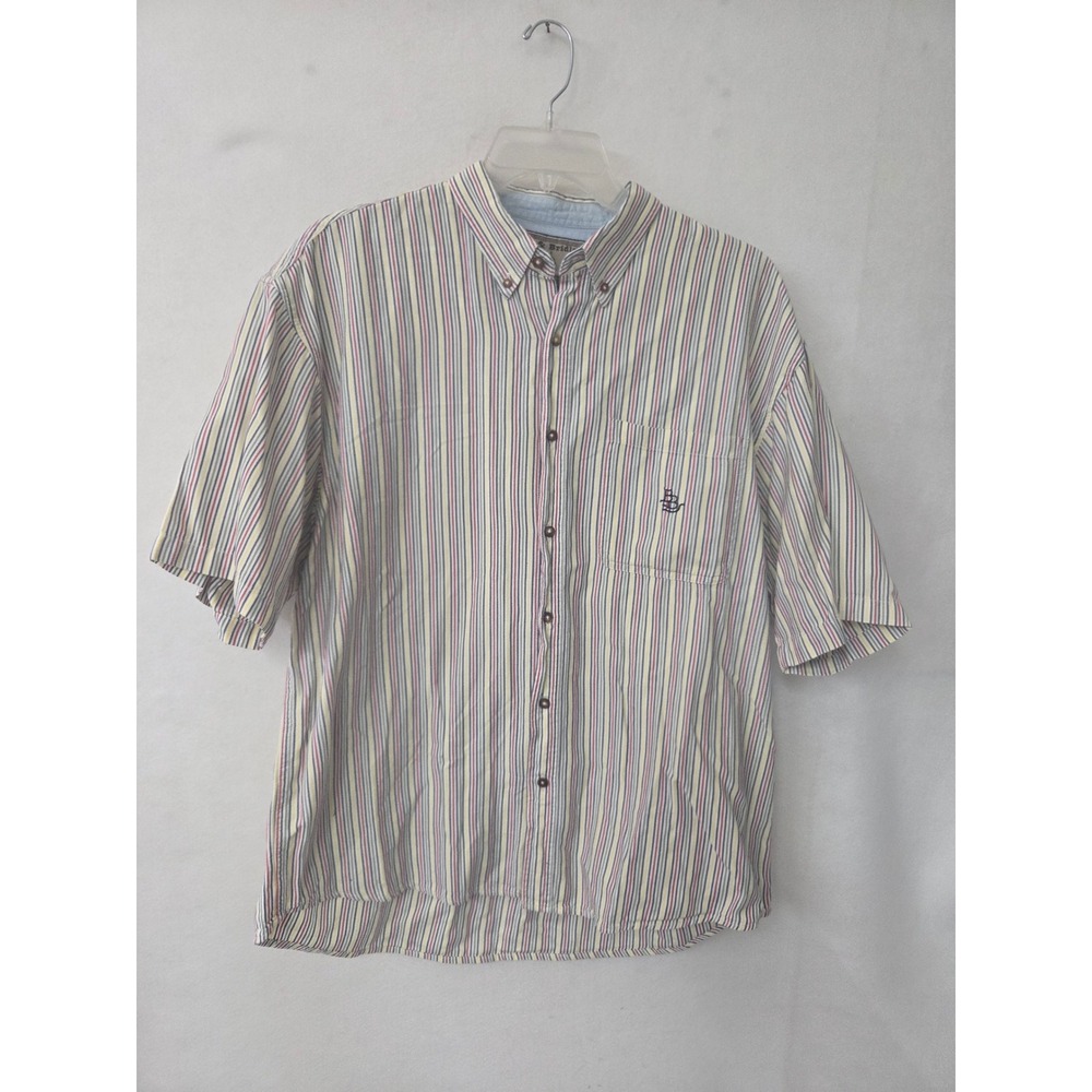 Bit & Bridle Striped Button Down Mens XL Multi Color Short Sleeve Pocket‎ Shirt